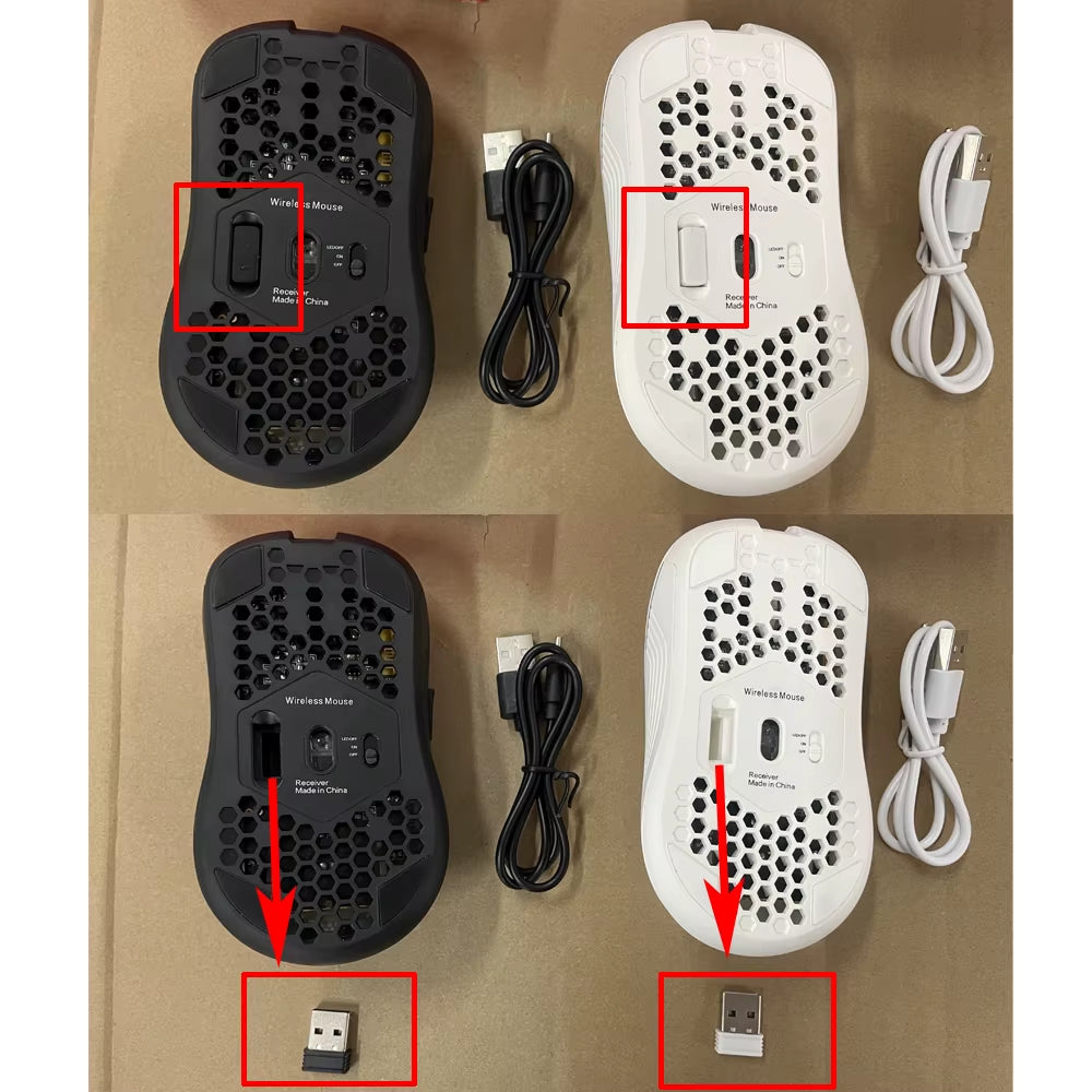 Ratón inalámbrico gaming 2.4G con diseño ergonómico de panal, retroiluminación RGB