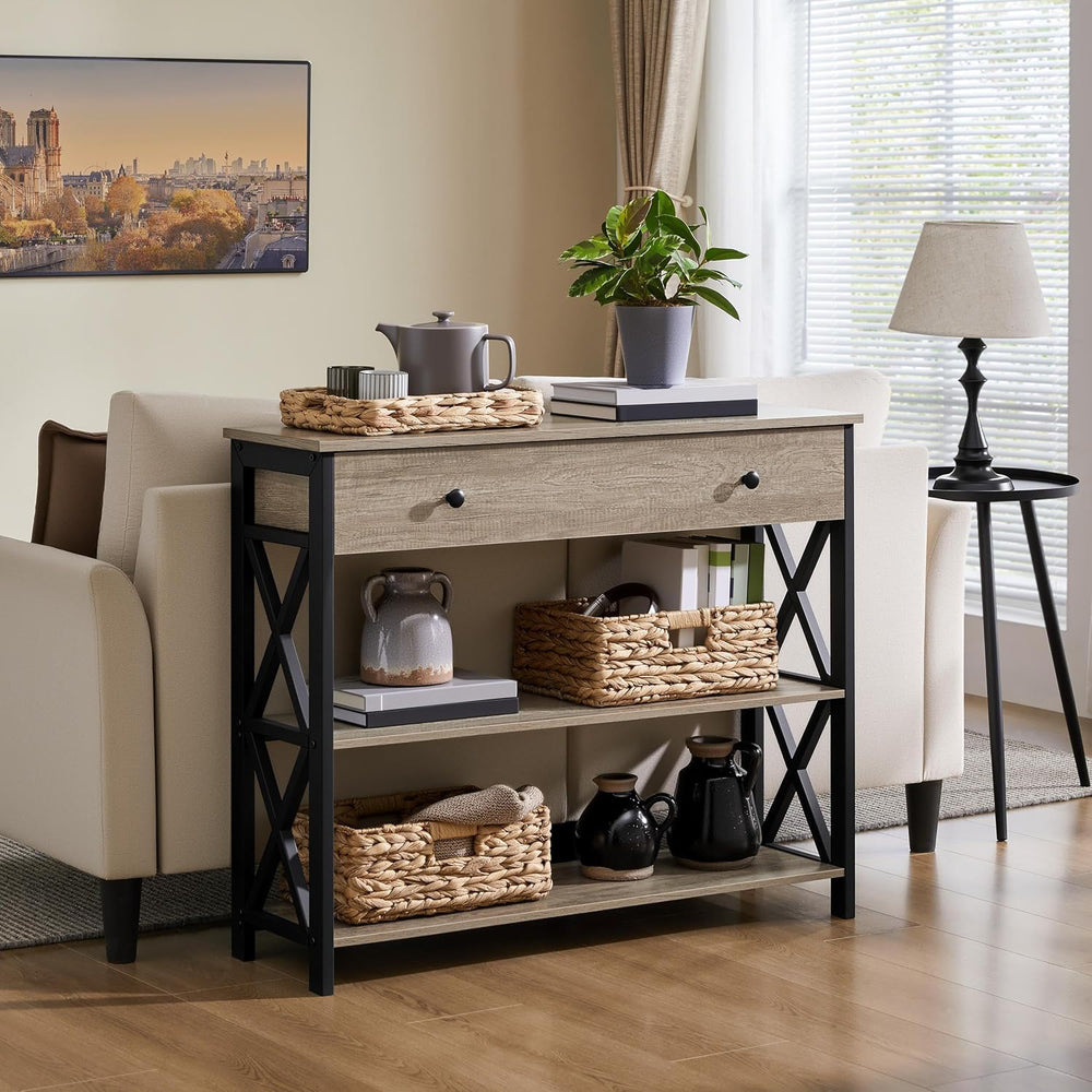 Mesa Consola Yaheetech con Cajón y Almacenamiento de 3 Niveles