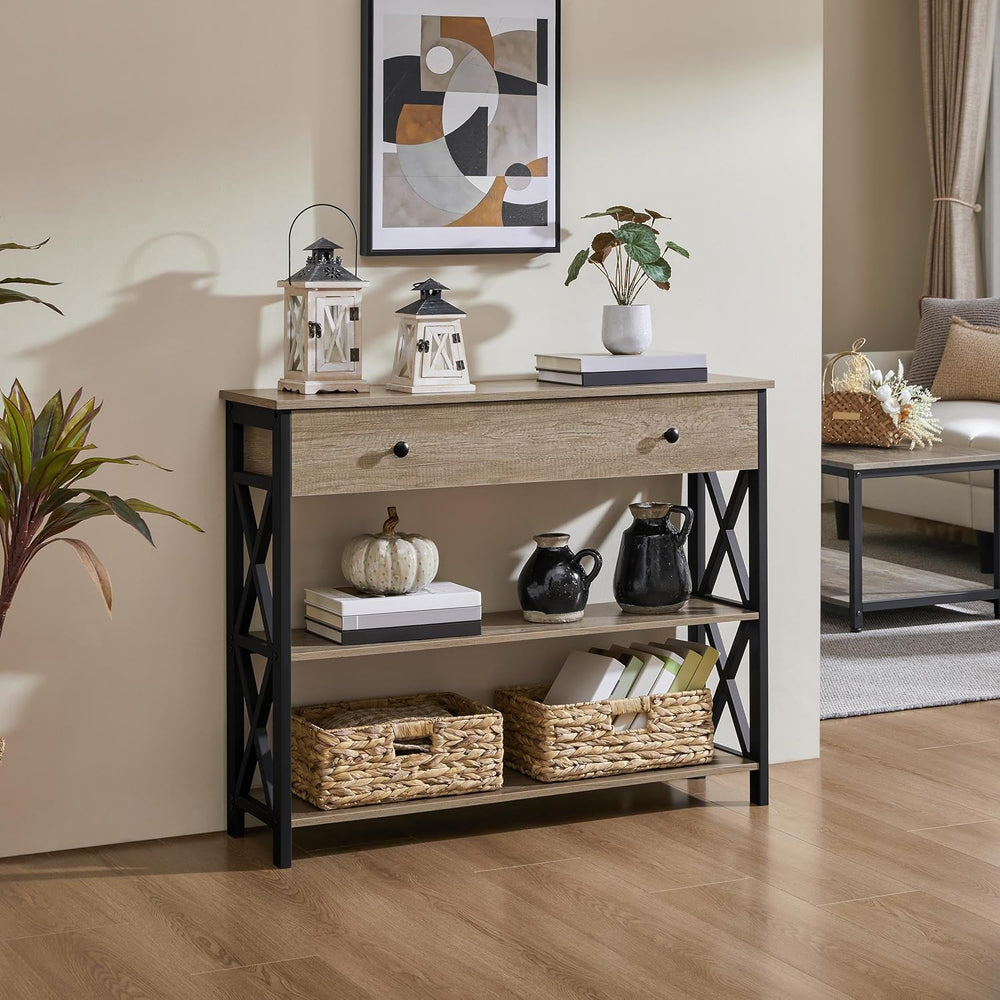Mesa Consola Yaheetech con Cajón y Almacenamiento de 3 Niveles